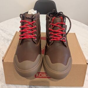 Chrome Brown Men's Boots with Red Accents